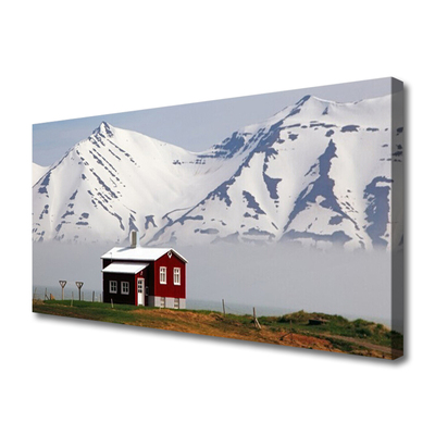 Quadro su tela Paesaggio di neve della casa di montagna