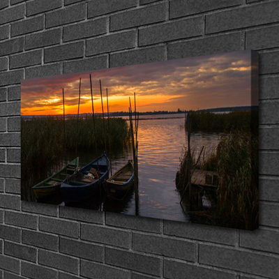 Quadro su tela Paesaggio dell'erba del mare della barca