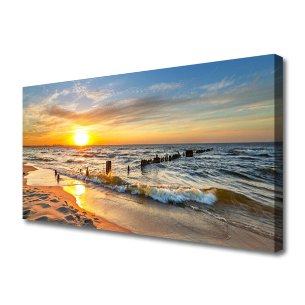 Quadro su tela Spiaggia del mare al tramonto