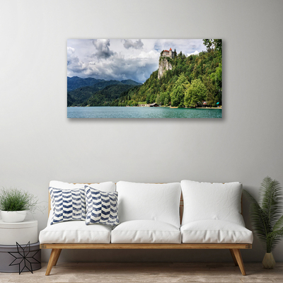 Foto quadro su tela Castello nel paesaggio della foresta delle montagne