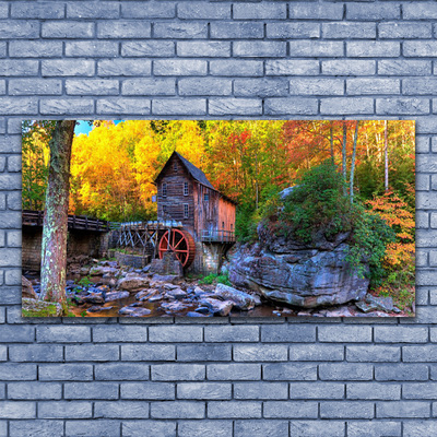 Quadro su tela Mulino ad acqua della foresta d'autunno