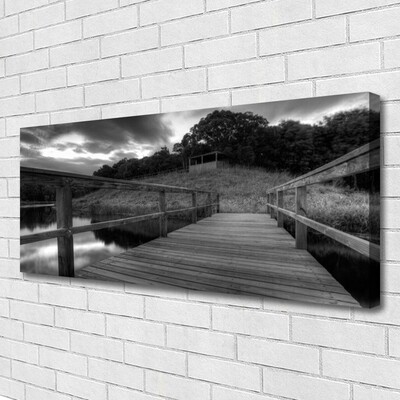 Foto quadro su tela Molo del lago in bianco e nero