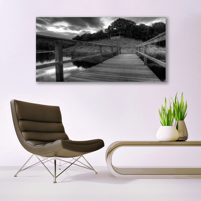 Foto quadro su tela Molo del lago in bianco e nero