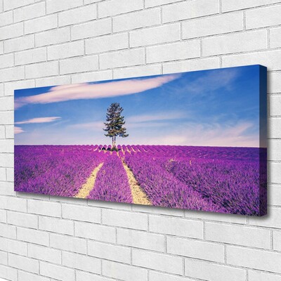 Stampa quadro su tela Albero del prato del campo di lavanda