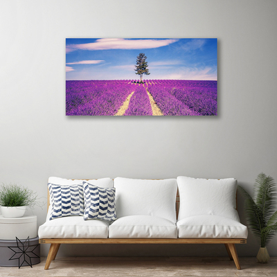 Stampa quadro su tela Albero del prato del campo di lavanda