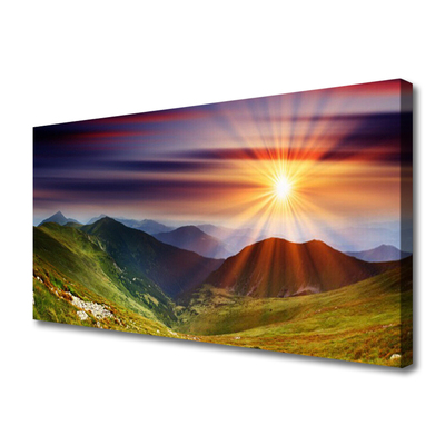 Quadro su tela Paesaggio di montagne al tramonto