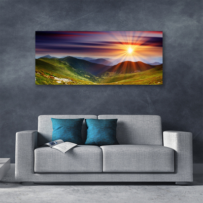 Quadro su tela Paesaggio di montagne al tramonto