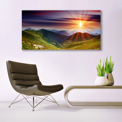 Quadro su tela Paesaggio di montagne al tramonto