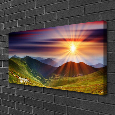 Quadro su tela Paesaggio di montagne al tramonto