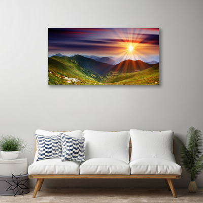 Quadro su tela Paesaggio di montagne al tramonto