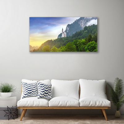 Quadro su tela Castello nel paesaggio della foresta delle montagne