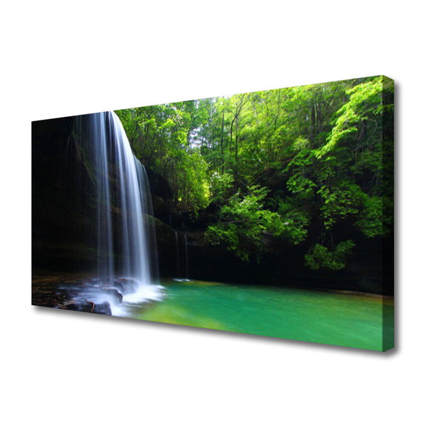 Quadro su tela Cascata, natura, foresta, lago