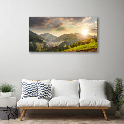 Stampa quadro su tela Prato di montagna al tramonto