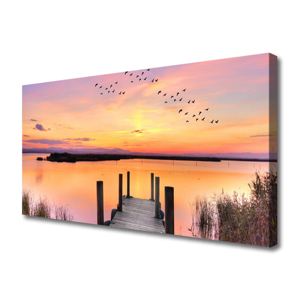 Quadro su tela Molo Tramonto Lago