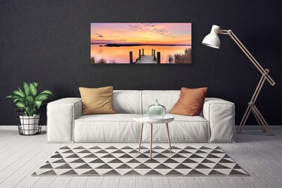 Quadro su tela Molo Tramonto Lago