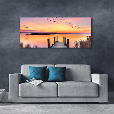 Quadro su tela Molo Tramonto Lago