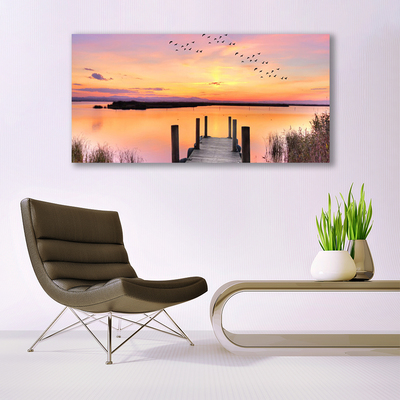 Quadro su tela Molo Tramonto Lago