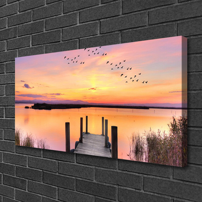 Quadro su tela Molo Tramonto Lago