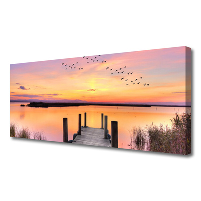 Quadro su tela Molo Tramonto Lago