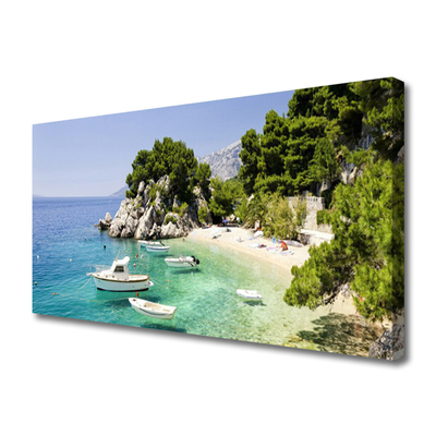 Foto quadro su tela Mare, spiaggia, rocce, barche