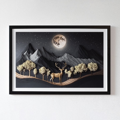 Quadro muschio vivo Cervo durante la luna piena