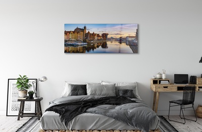 Quadro vetro Alba del fiume del porto di danzica