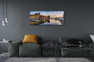 Quadro vetro Alba del fiume del porto di danzica