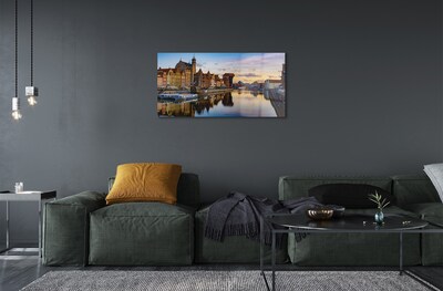 Quadro vetro Alba del fiume del porto di danzica