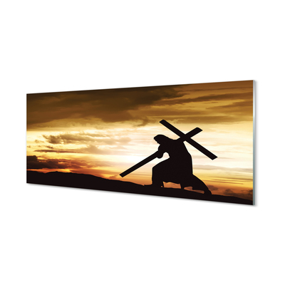 Quadro vetro Gesù croce al tramonto