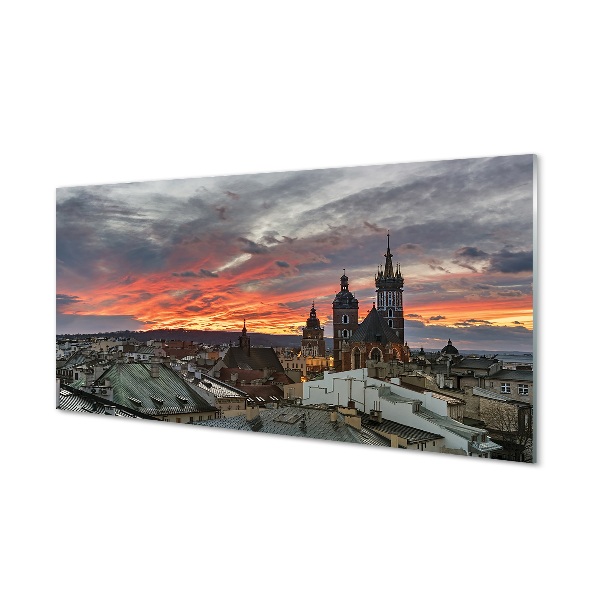 Quadro in vetro Panorama di cracovia al tramonto