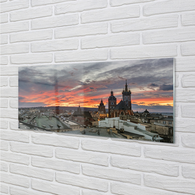 Quadro in vetro Panorama di cracovia al tramonto