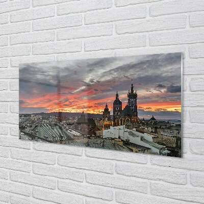 Quadro in vetro Panorama di cracovia al tramonto