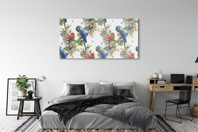 Quadro in vetro Uccelli su un ramo con fiori