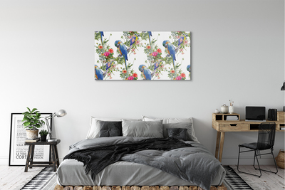 Quadro in vetro Uccelli su un ramo con fiori