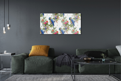 Quadro in vetro Uccelli su un ramo con fiori