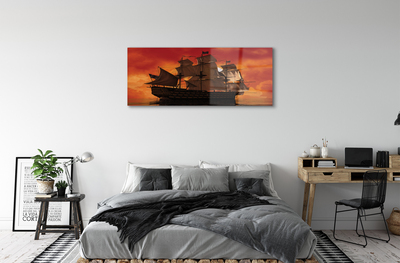 Quadro di vetro Nave arancione cielo mare