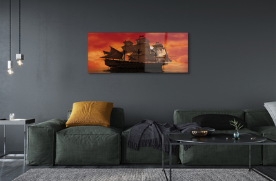 Quadro di vetro Nave arancione cielo mare