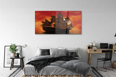 Quadro di vetro Nave arancione cielo mare