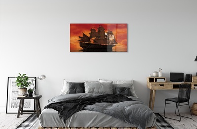 Quadro di vetro Nave arancione cielo mare