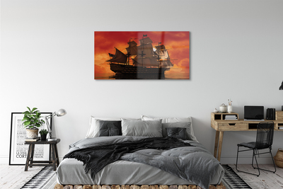 Quadro di vetro Nave arancione cielo mare