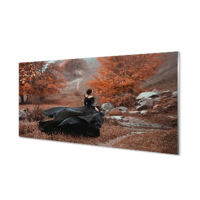 Quadro in vetro Donna montagna d'autunno