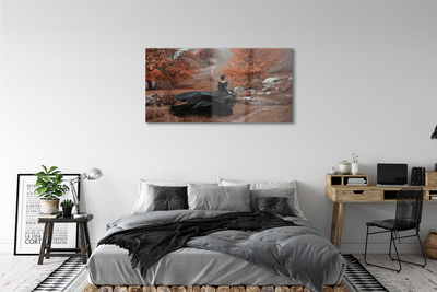 Quadro in vetro Donna montagna d'autunno