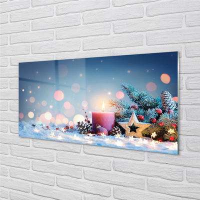 Quadro su vetro Candela di natale innevata