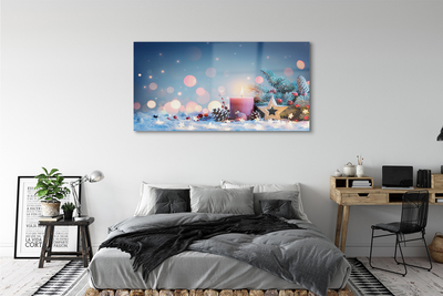 Quadro su vetro Candela di natale innevata