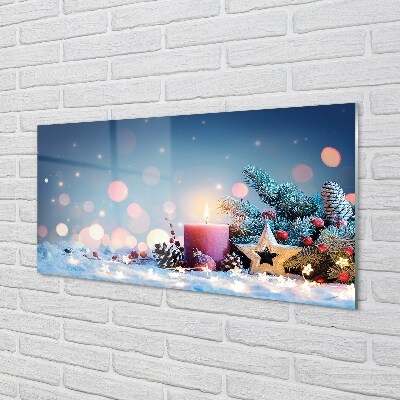 Quadro su vetro Candela di natale innevata