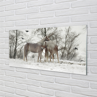 Quadro vetro Foresta di unicorni invernali