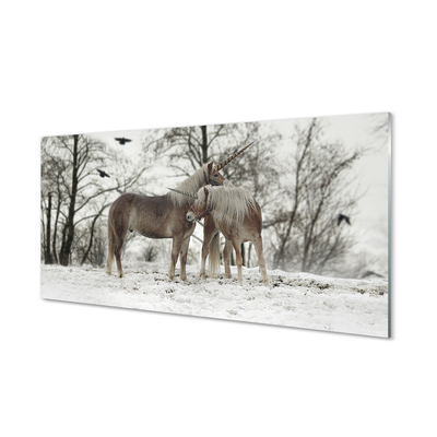 Quadro vetro Foresta di unicorni invernali