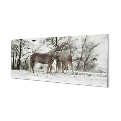 Quadro vetro Foresta di unicorni invernali