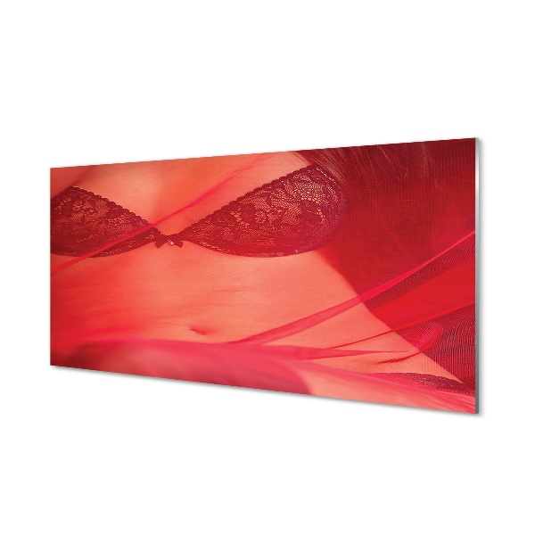 Quadro su vetro Donna sotto tulle rosso