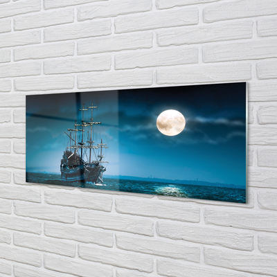 Quadro in vetro Nave mare città luna